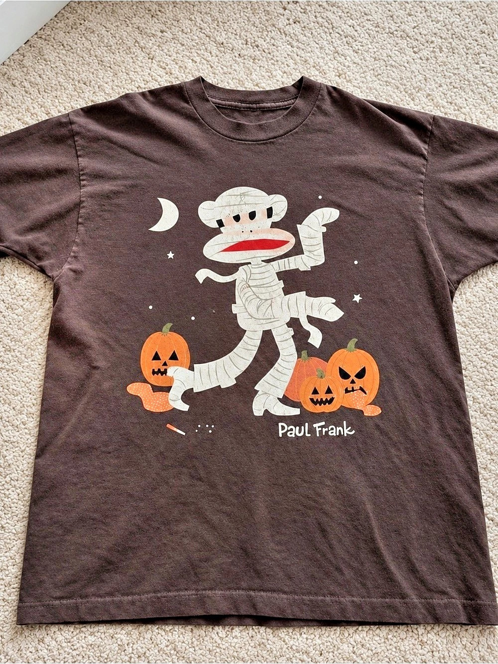 Dark Chocolate Paul Frank Mummy Sock Monkey Halloween Graphic Tee Gildan Reprint